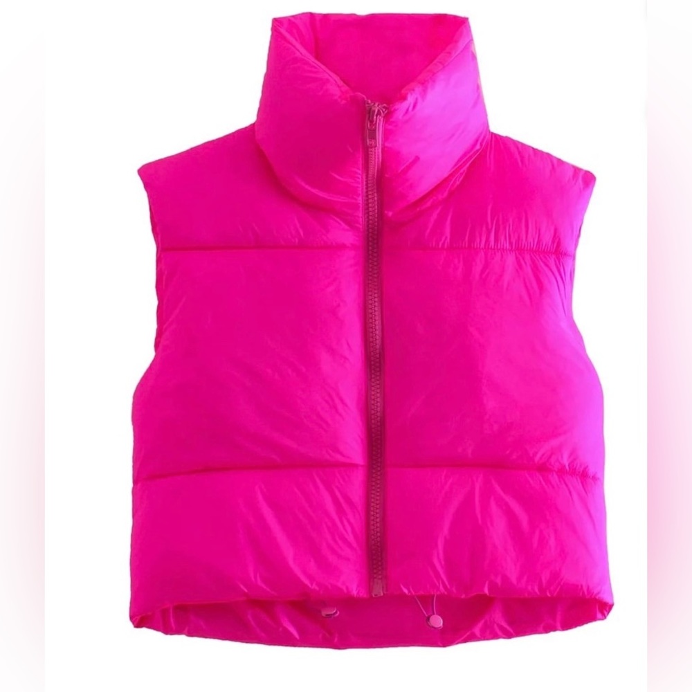 Pink cropped puffer vest size medium